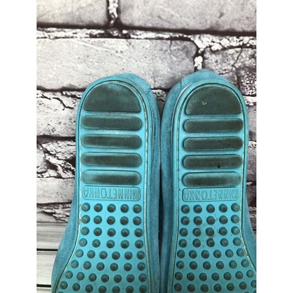 Minnetonka Kilty Turquoise Suede Leather Moccasins Driving Shoes Women Sz 7.5M - Picture 12 of 16